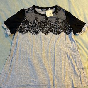BloomChic Black and Gray Lace Short Sleeve Top